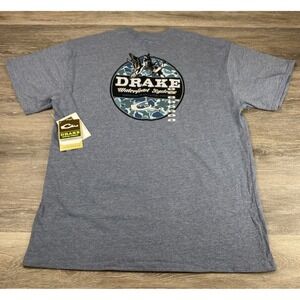 NEW DRAKE Waterfowl Systems Old School Bar Logo T Shirt Mens XL Heather Blue NWT
